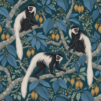 Classic wallpaper repeat with naturalistic flora and fauna