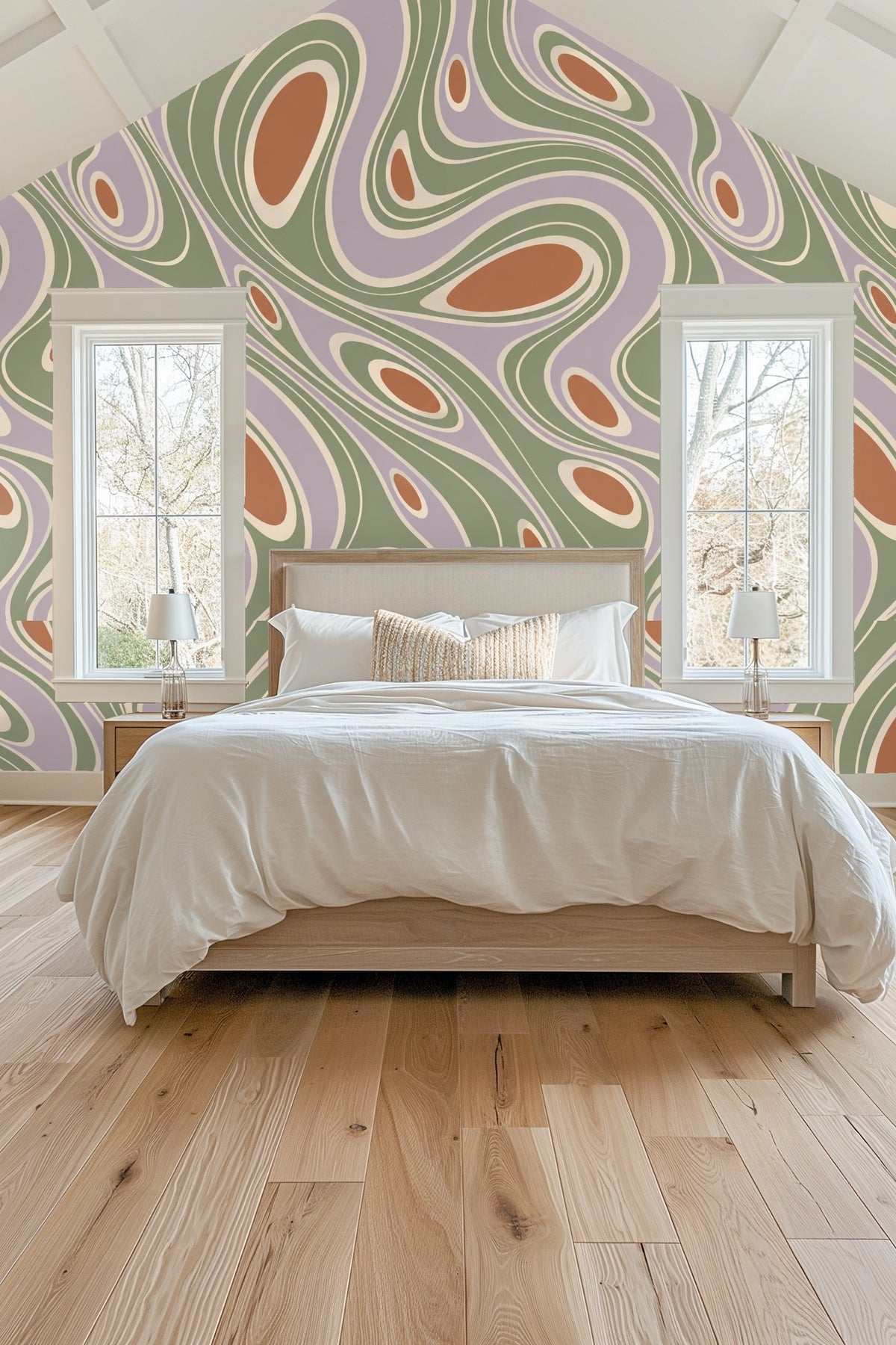 Geometric fluidity with soft pastel palette on modern wallpaper