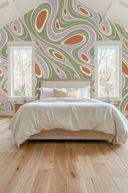 Geometric fluidity with soft pastel palette on modern wallpaper