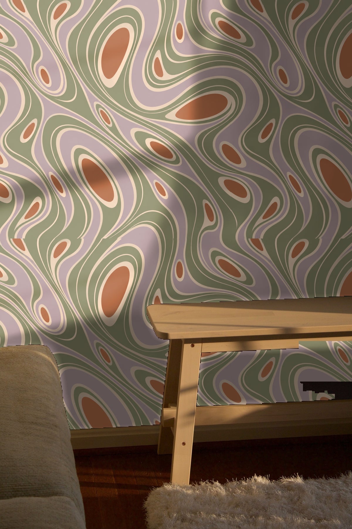 Artistic close-up of smooth looping contours in serene pastel colors