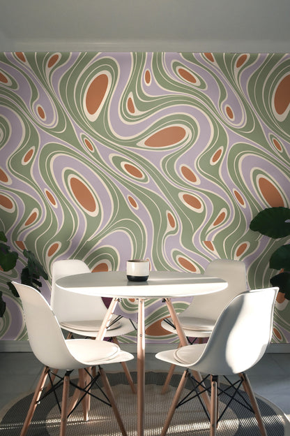 Visual texture of wallpaper pattern resembling river grain with contemporary lines