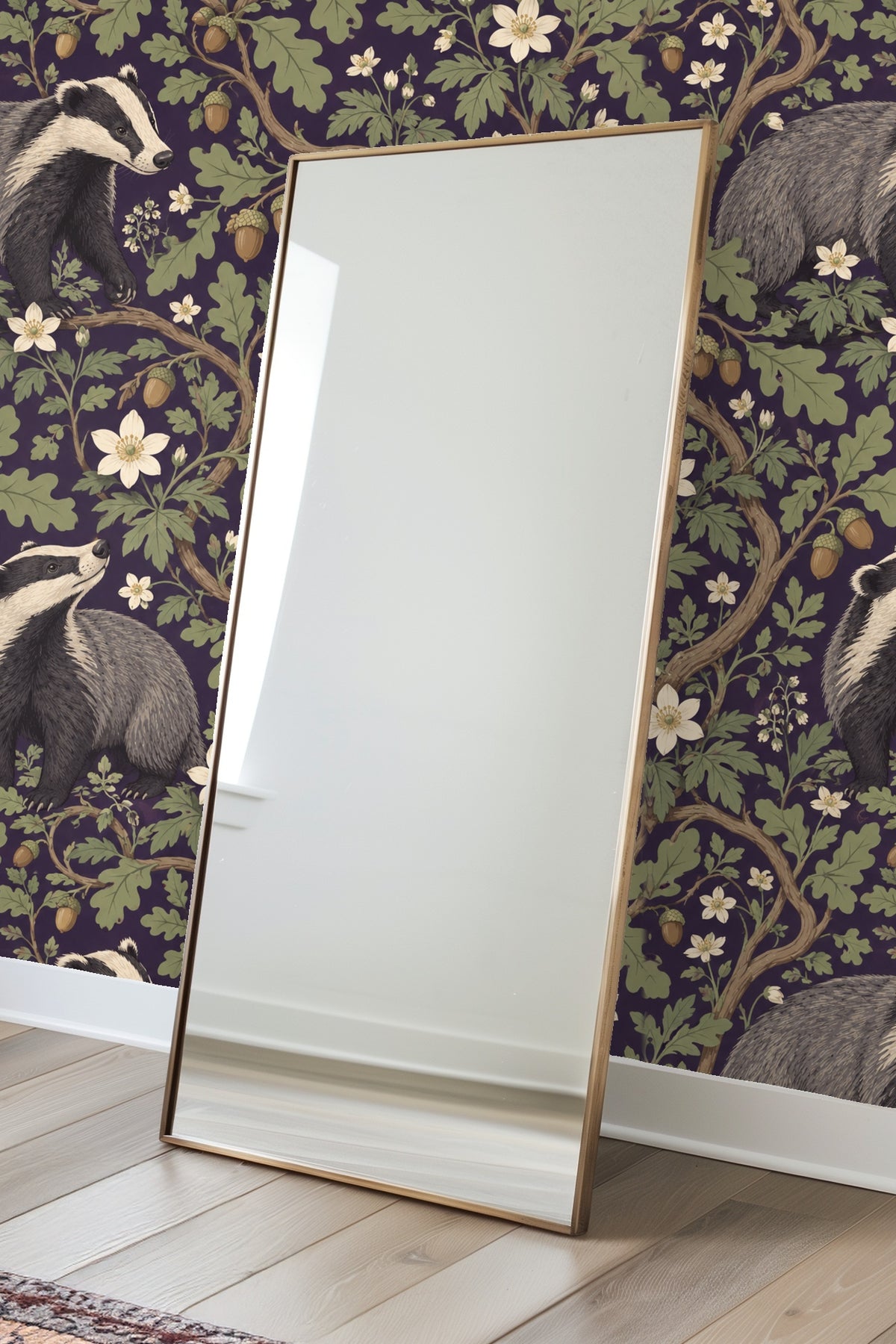 Oak branch with green leaves and acorns from the wallpaper pattern