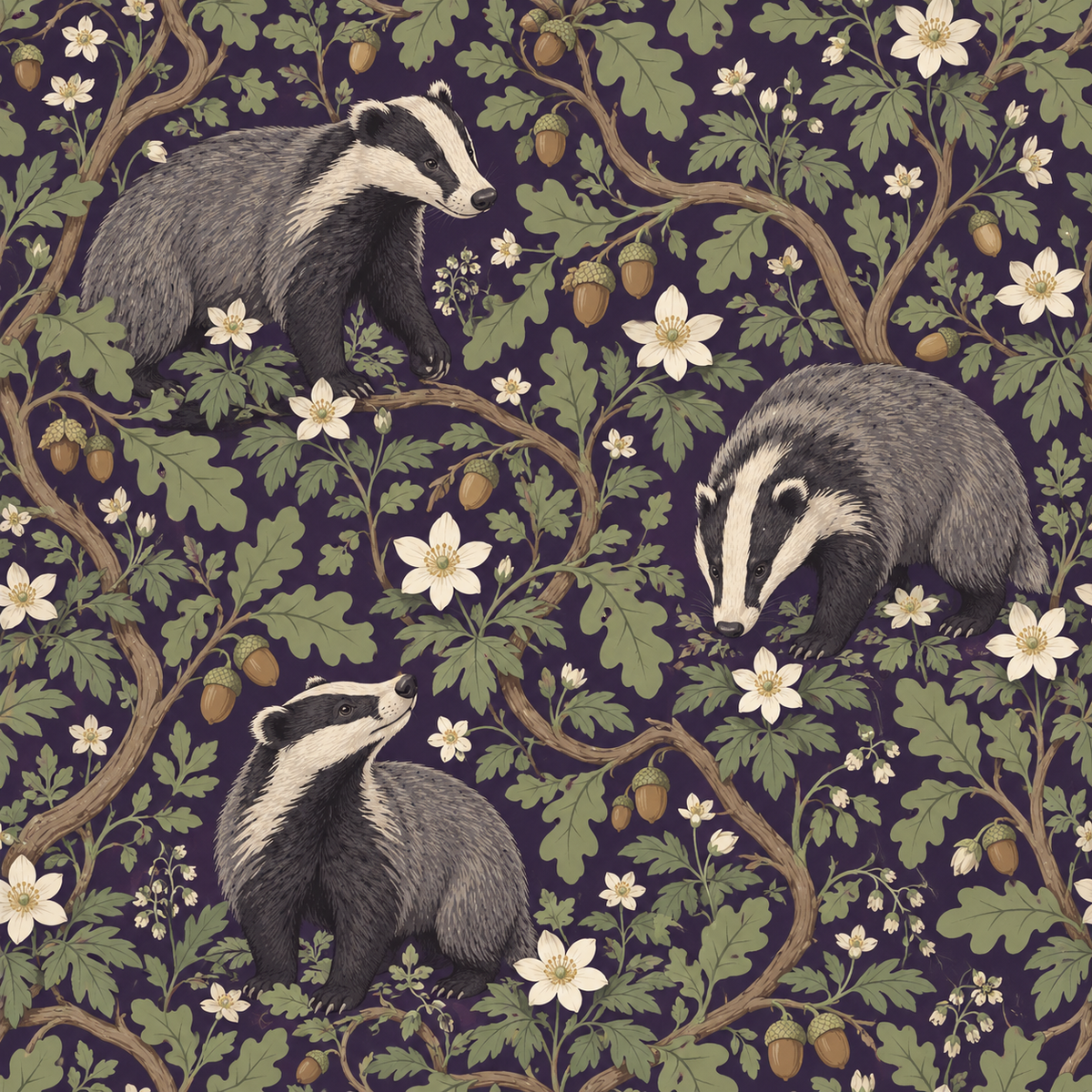 Overall wallpaper roll displaying the layered woodland pattern