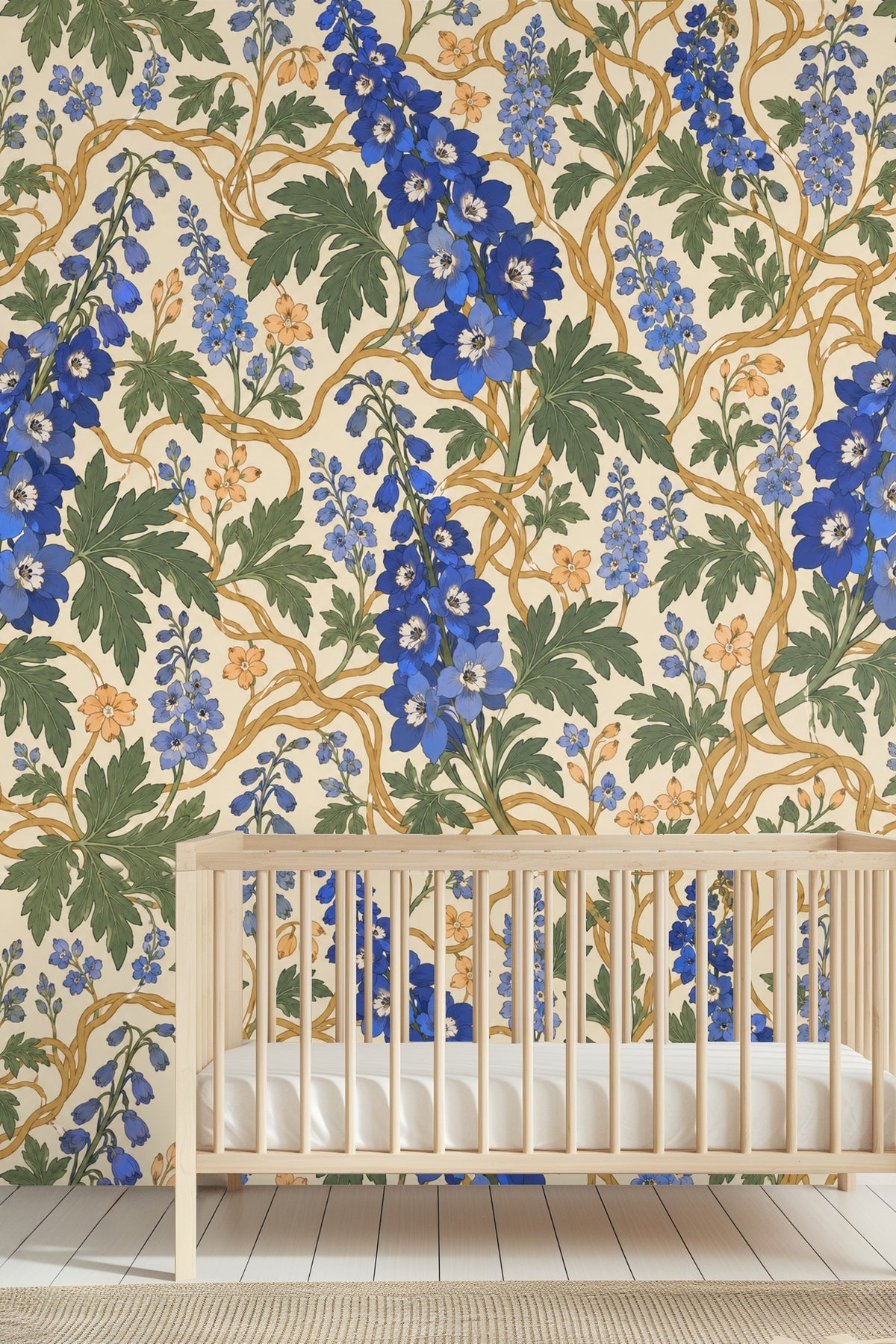 Muted periwinkle small flowers mixed in botanical pattern