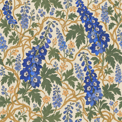 Overall wallpaper showing naturalistic yet stylized floral design