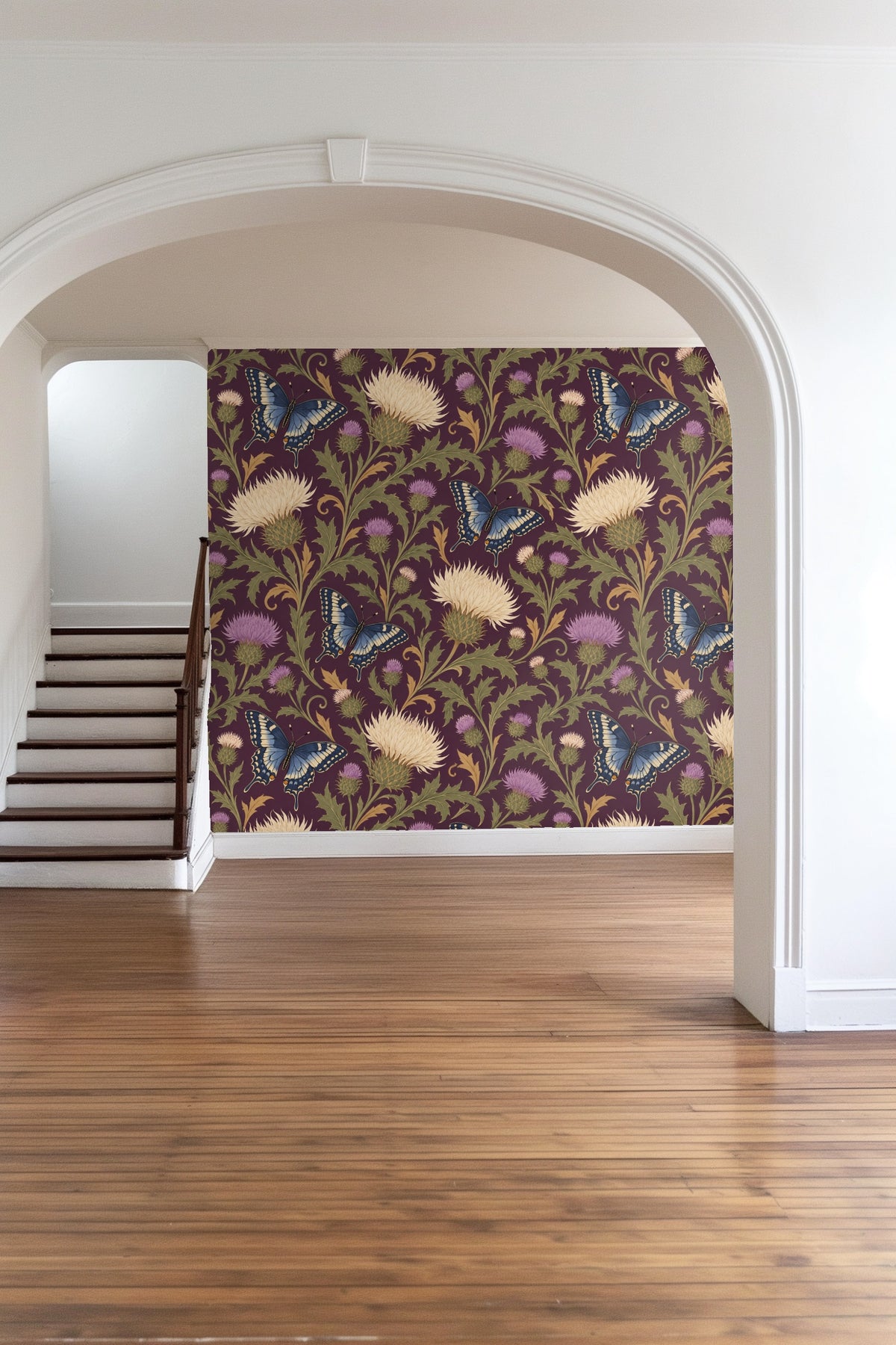 Wallpaper detail showing texture and layered botanical elements