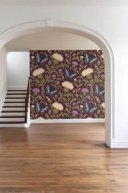 Wallpaper detail showing texture and layered botanical elements