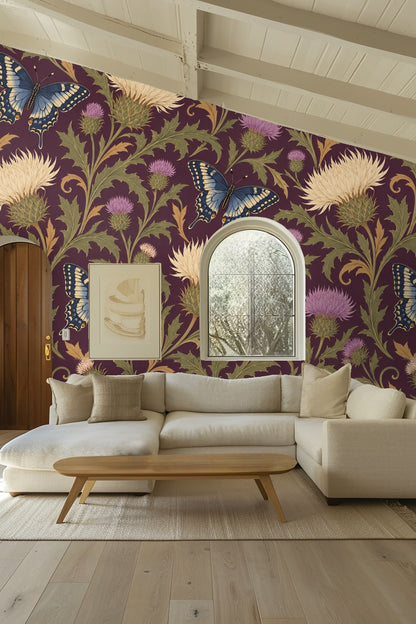 Golden scroll leaf accents weaving among green thistle leaves