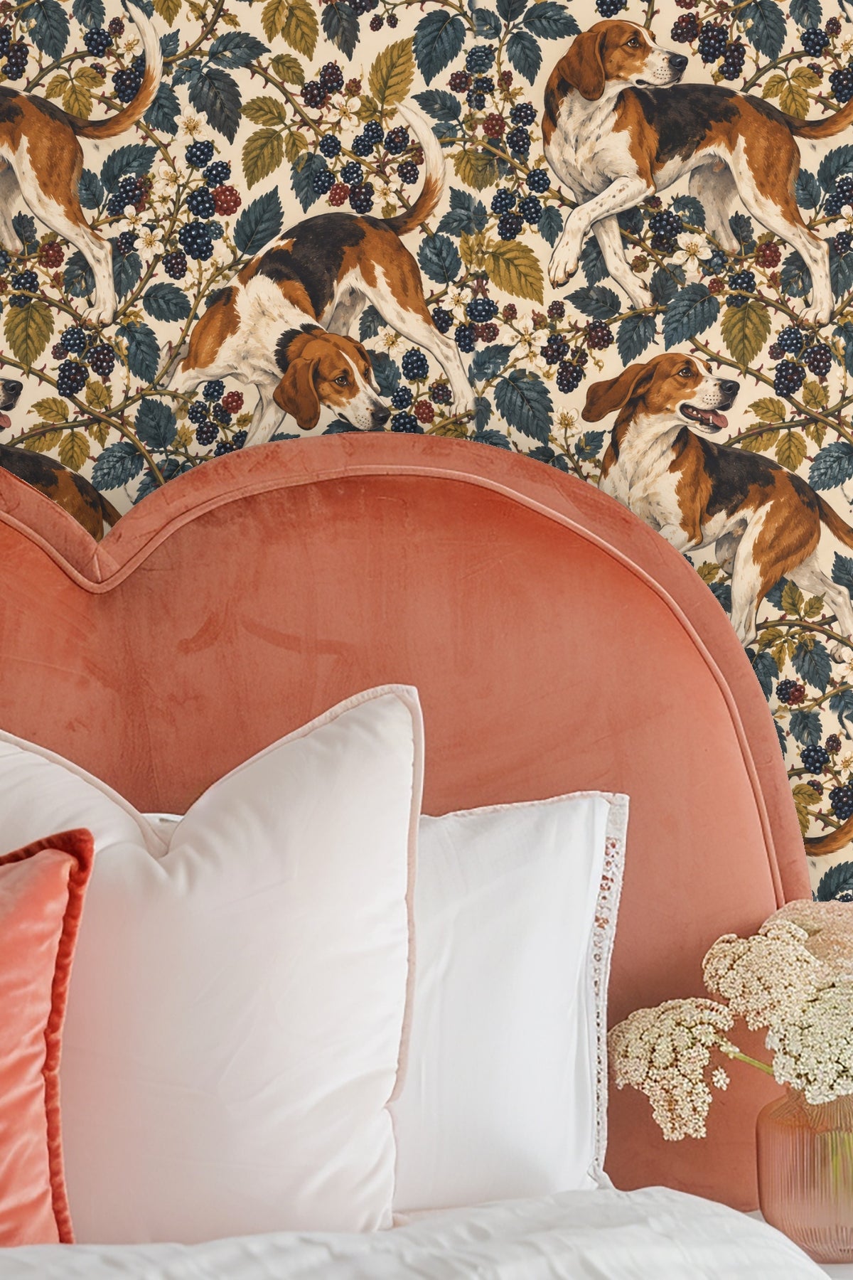 Detailed leaf veins and berry highlights in the wallpaper design