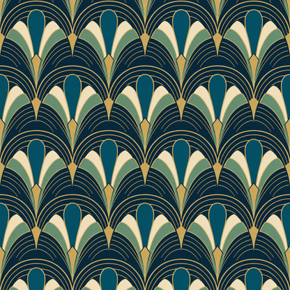 Mood shot capturing depth and dimensionality of Peacock Arcade wallpaper colors and lines
