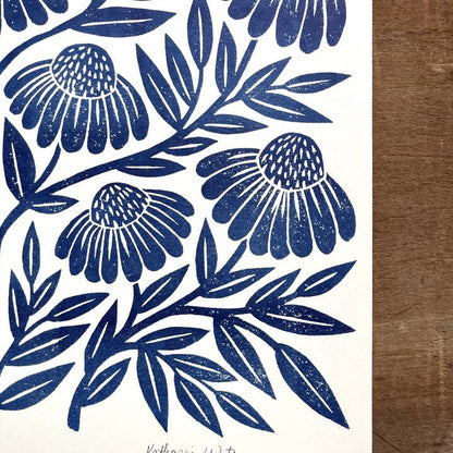 Garden Series: Navy Echinacea Risograph Art Print