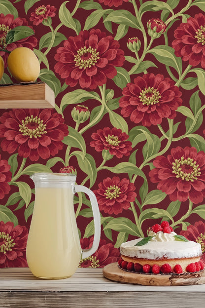 Partial side view of the wallpaper highlighting the green leaf detail and bud clusters
