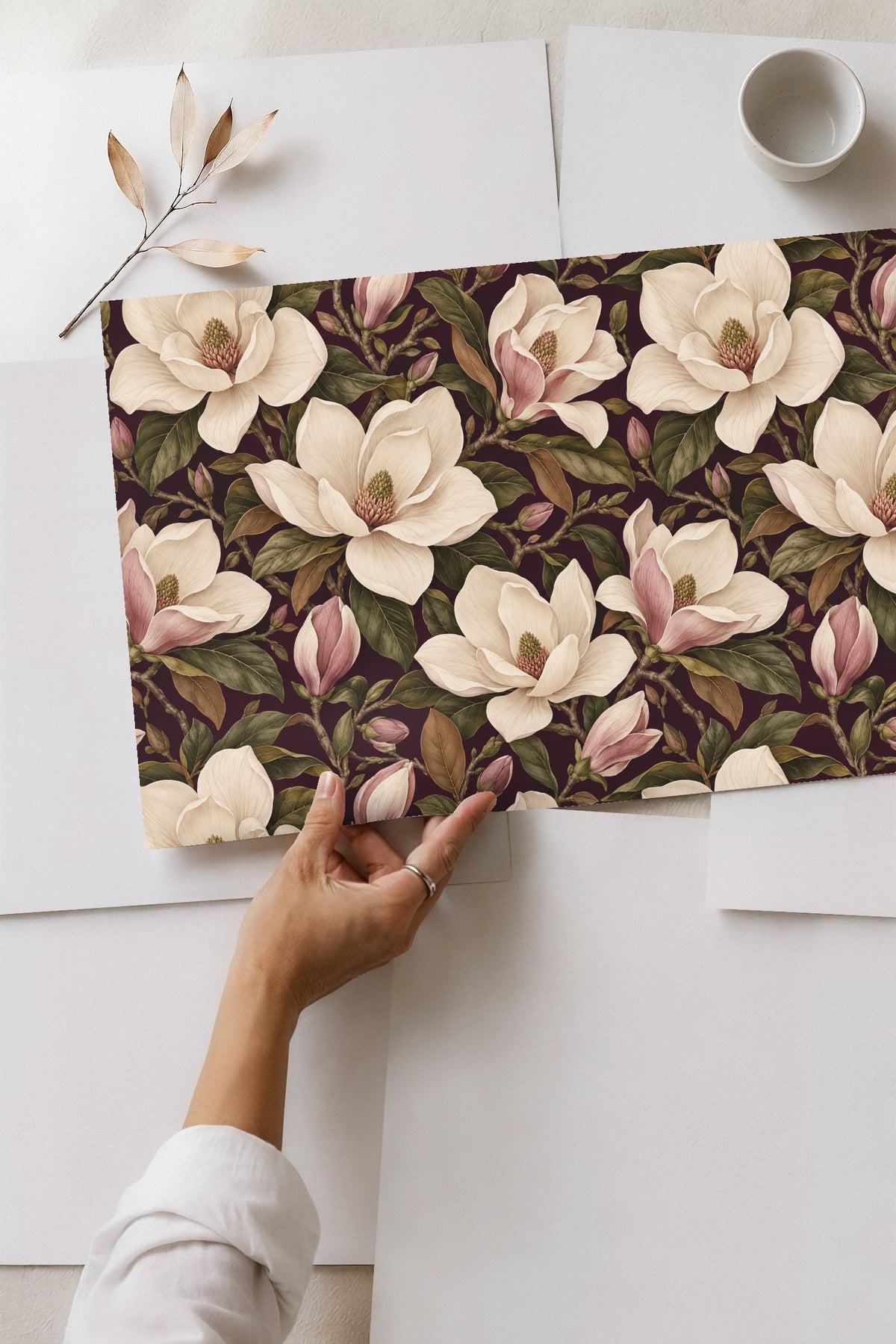 Close magnolia flower petals with delicate shading and naturalistic veins