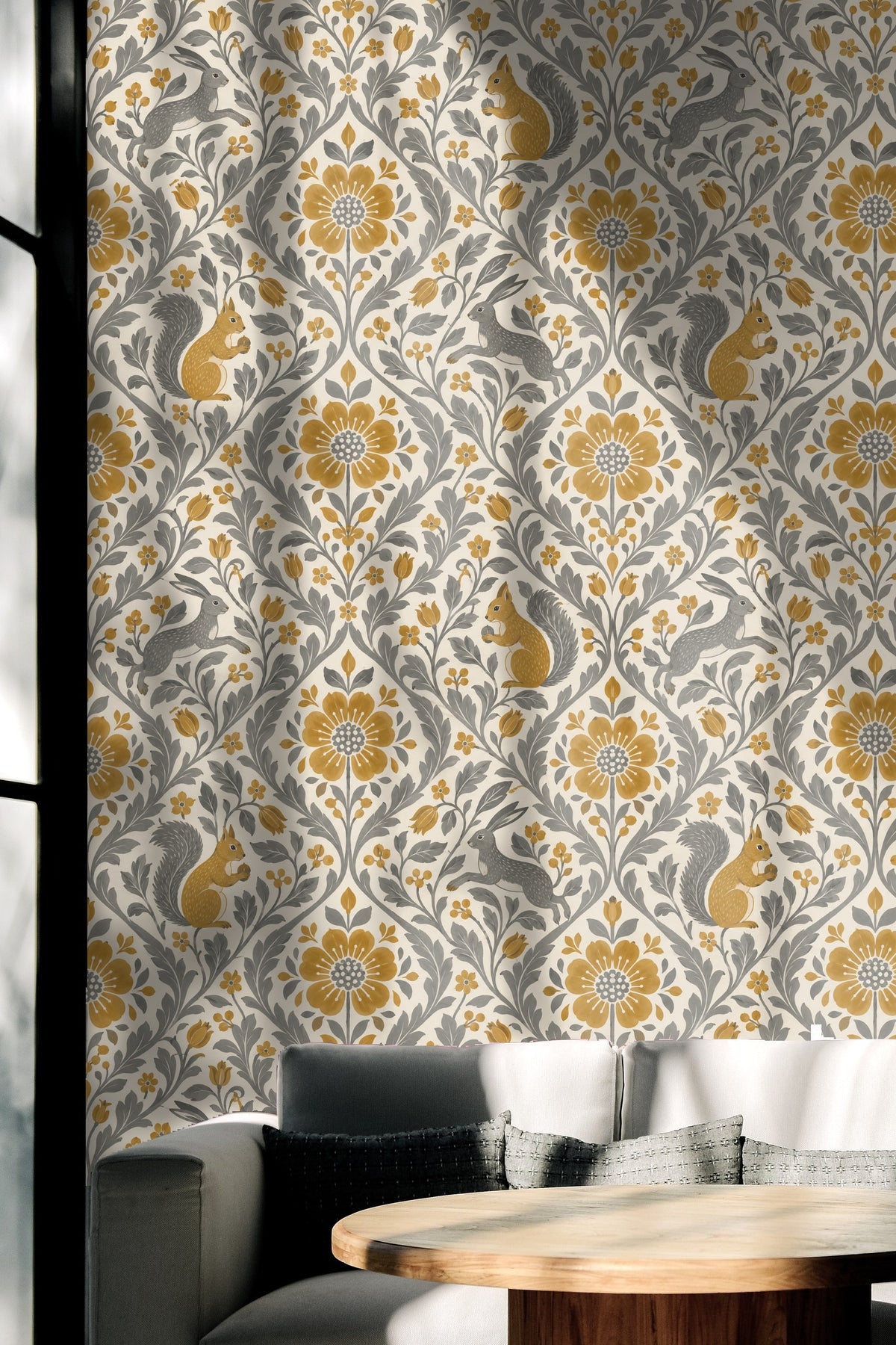 Close up of squirrel holding an acorn in wallpaper design