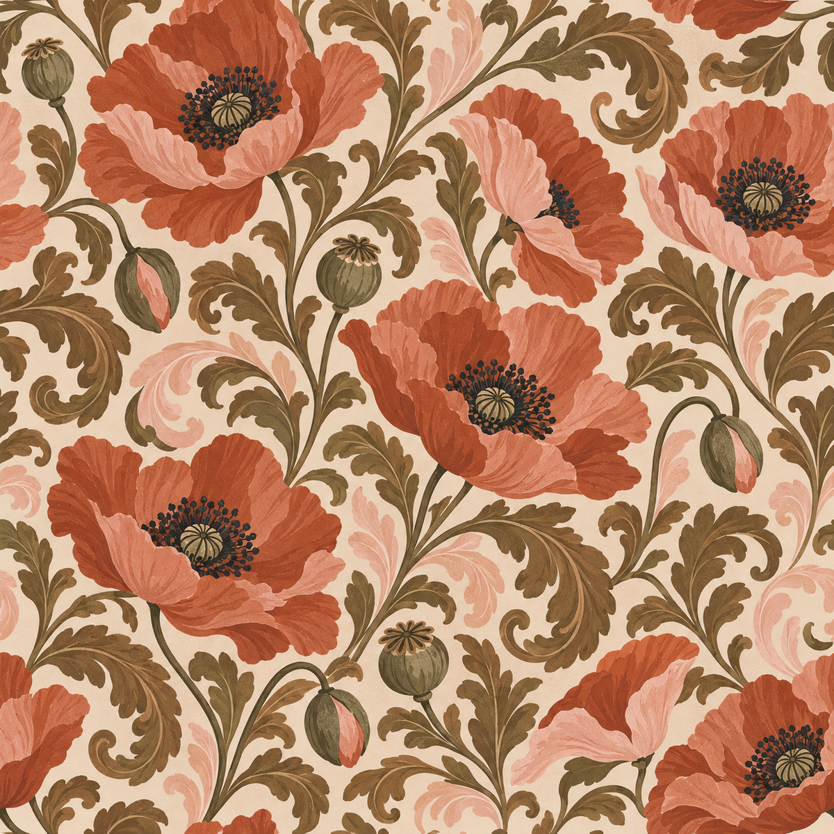 Soft pink and olive leaf details with terracotta flower buds