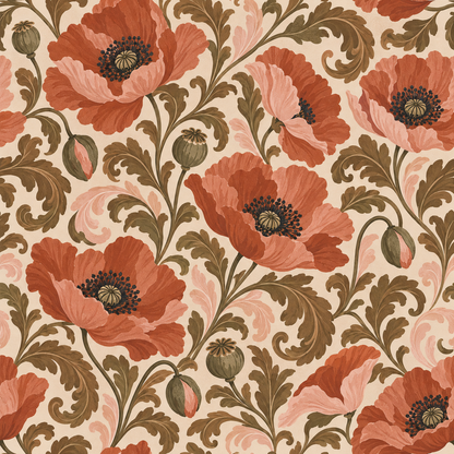 Soft pink and olive leaf details with terracotta flower buds