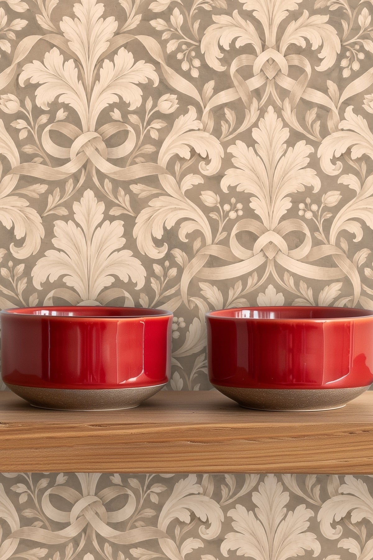 Pattern repeat and layout of Pearl Leaf Cartouche in a room setting