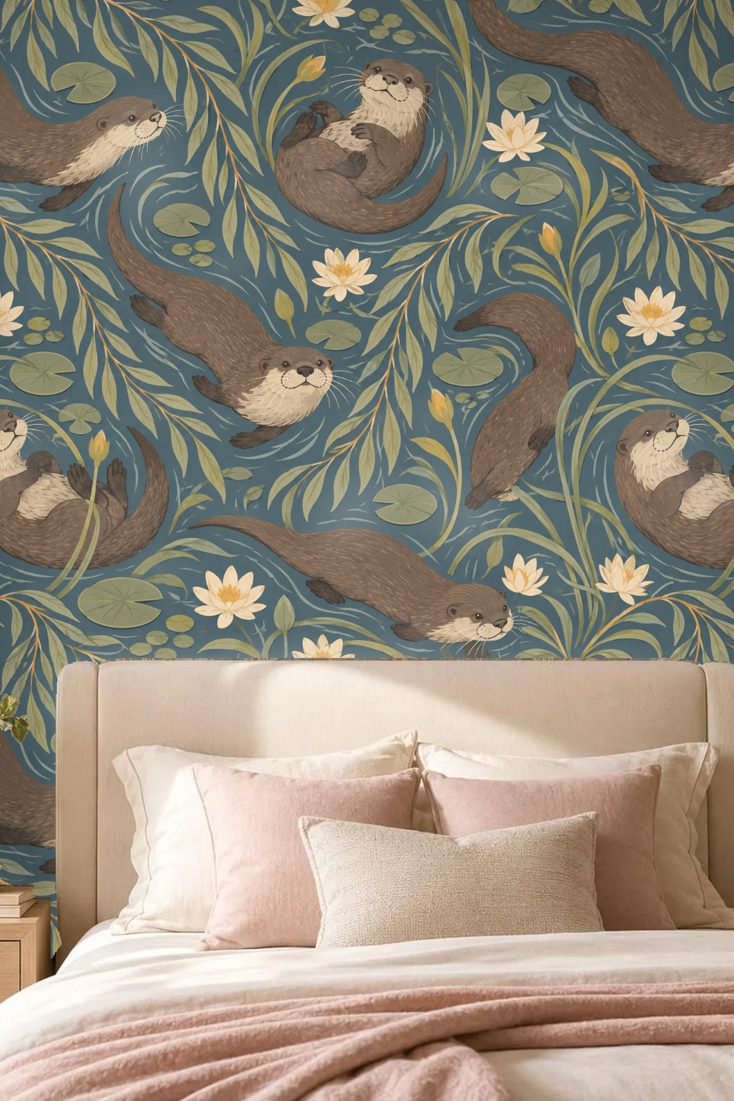 Willow Otter Tides wallpaper shown in an interior setting