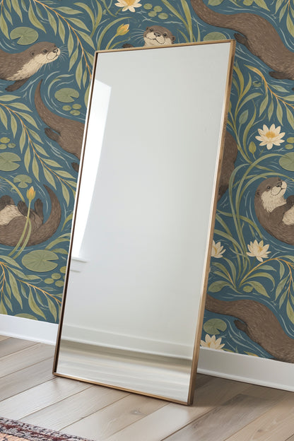 Willow Otter Tides wallpaper shown in an interior setting