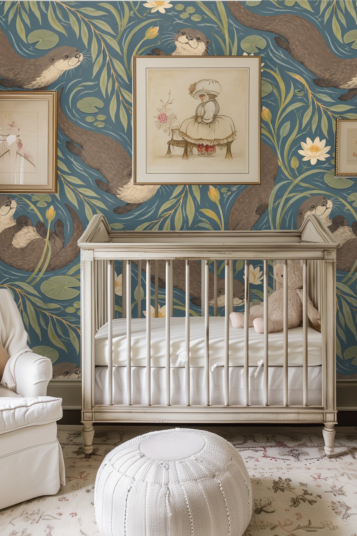 Willow Otter Tides wallpaper shown in an interior setting