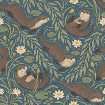 Willow Otter Tides wallpaper shown in an interior setting