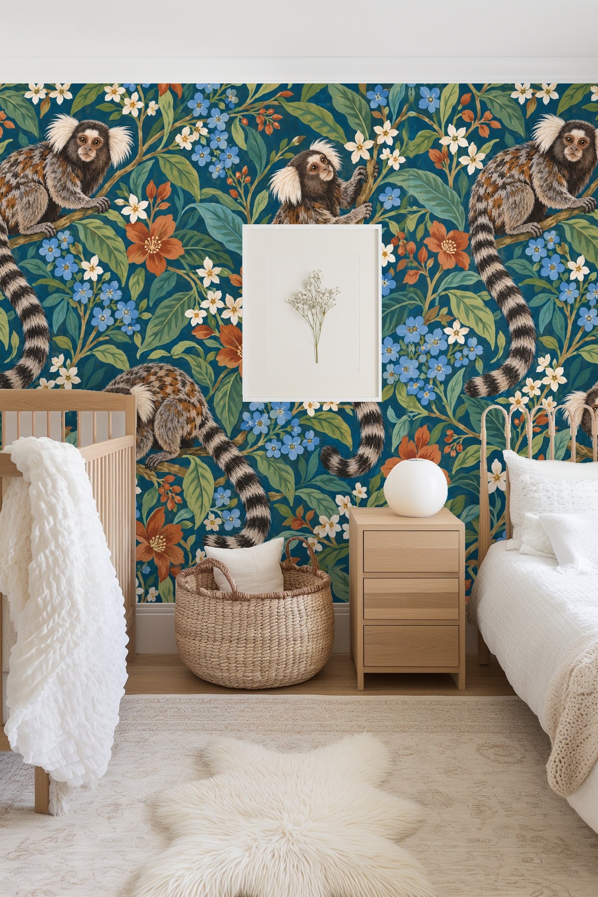 Close-up detail of marmoset's textured fur and expressive face on wallpaper
