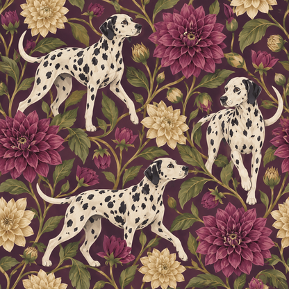 Full view of wallpaper in cozy living room setting with mauve, green, and cream colors