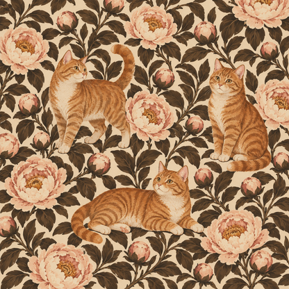 Artistic wallpaper motif combining floral and animal illustration in harmonious palette