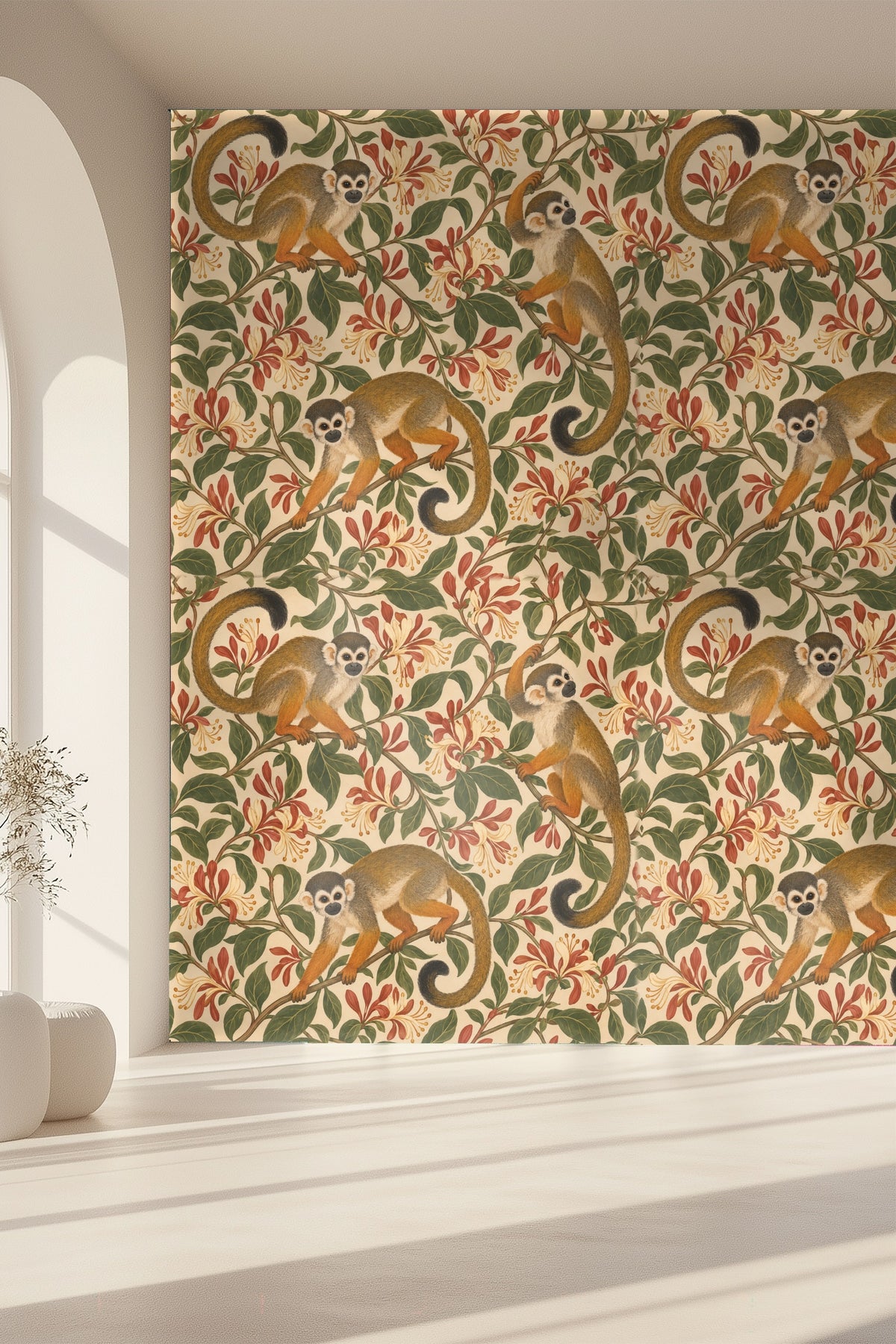 Wide shot of wall pattern covering entire wall space with arch-shaped ceiling frame