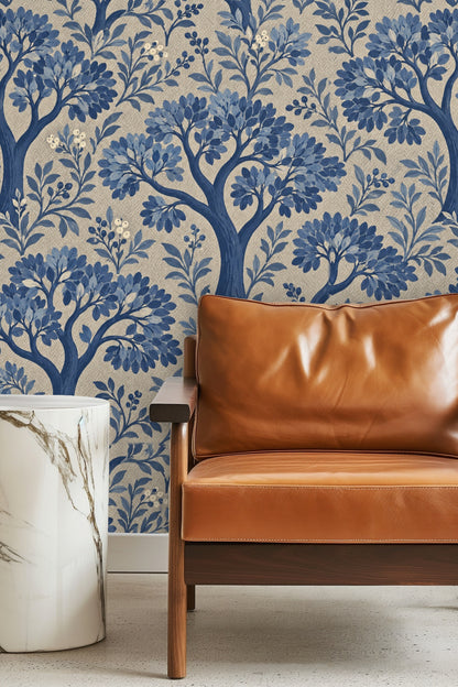 Pattern detail highlighting cream berries among blue foliage