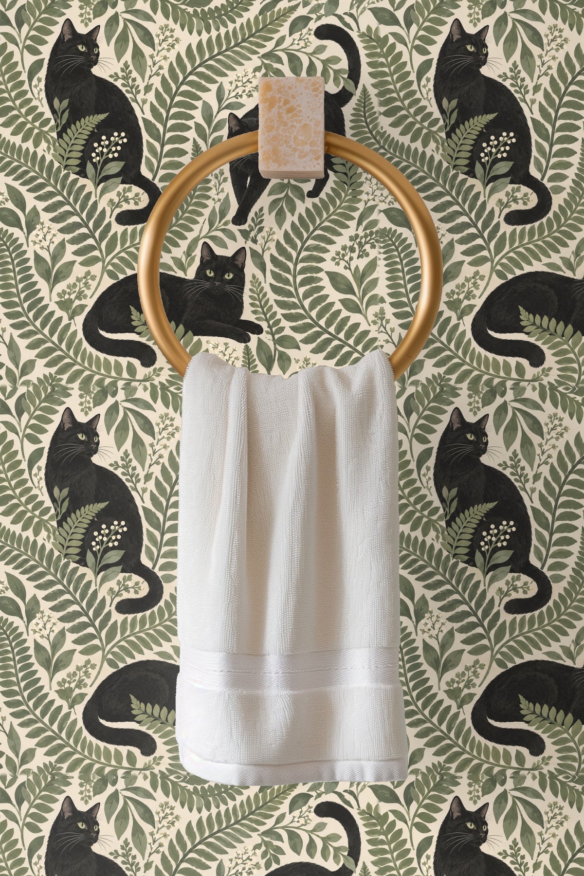 Midnight Fern Prowlers wallpaper shown in an interior setting