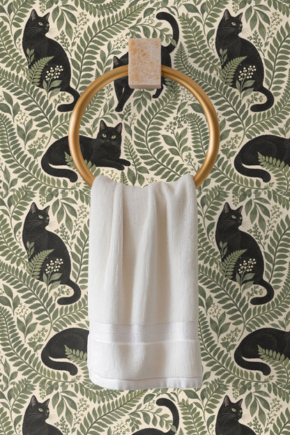 Midnight Fern Prowlers wallpaper shown in an interior setting