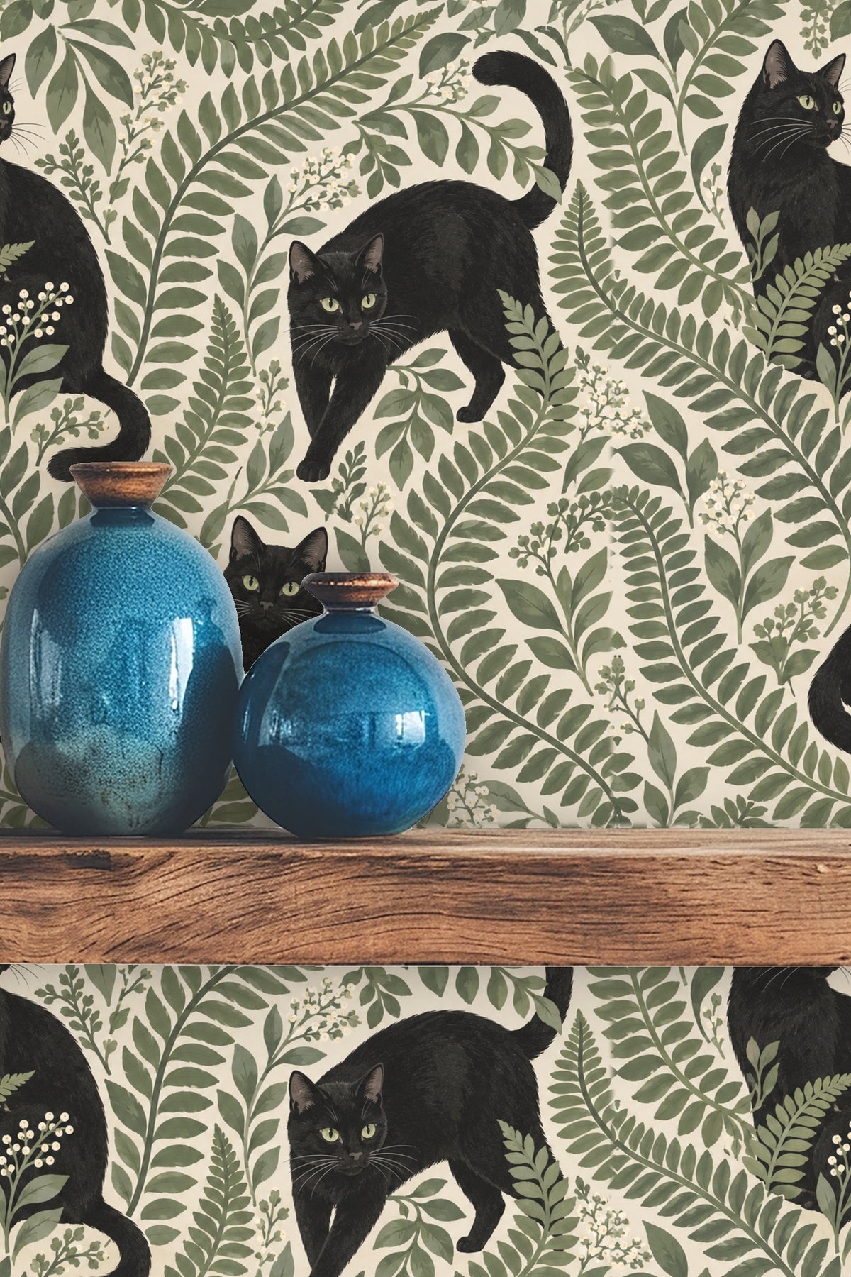 Midnight Fern Prowlers wallpaper shown in an interior setting