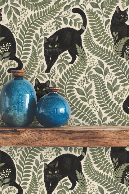 Midnight Fern Prowlers wallpaper shown in an interior setting