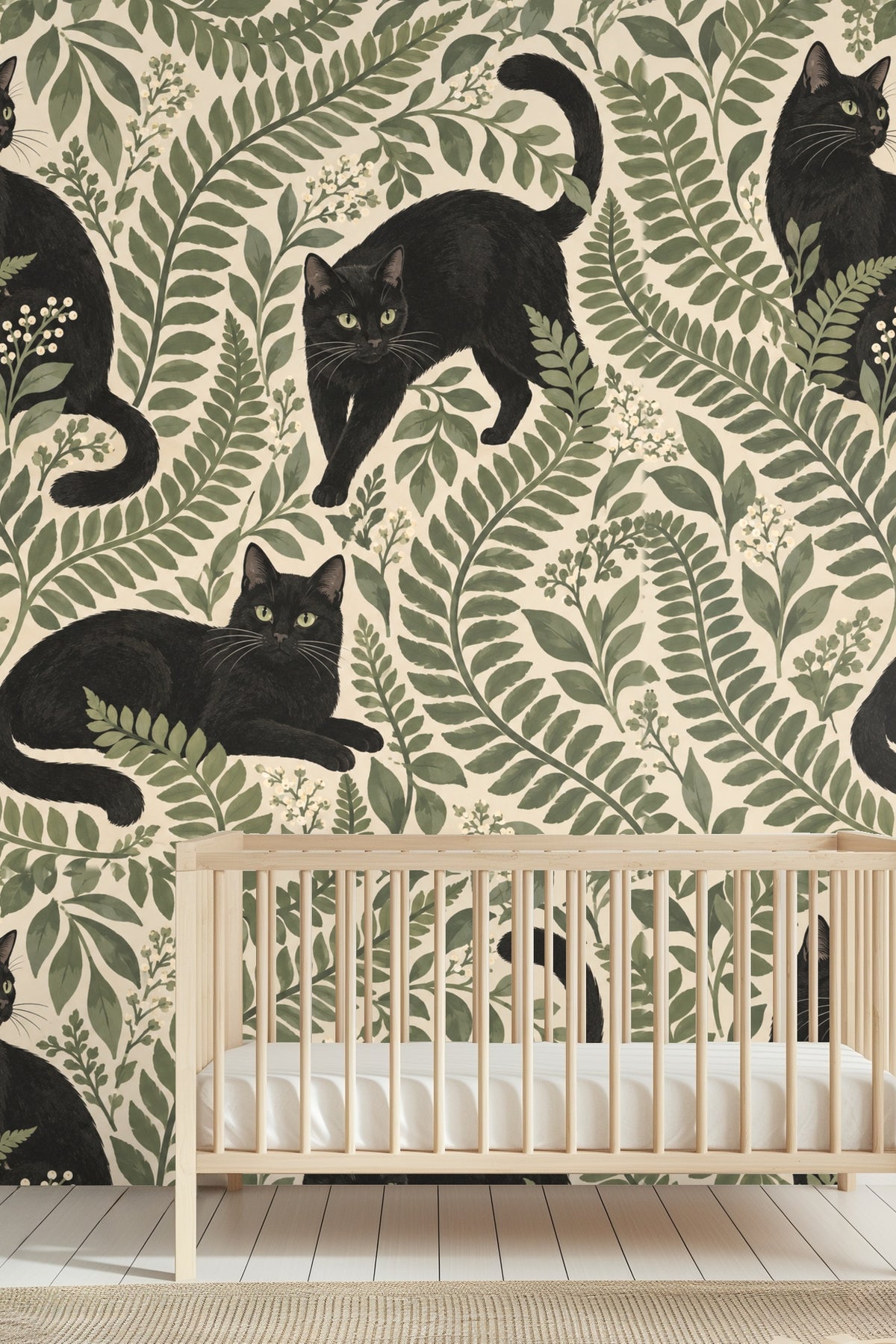 Midnight Fern Prowlers wallpaper shown in an interior setting