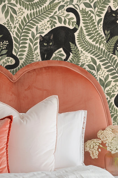 Midnight Fern Prowlers wallpaper shown in an interior setting