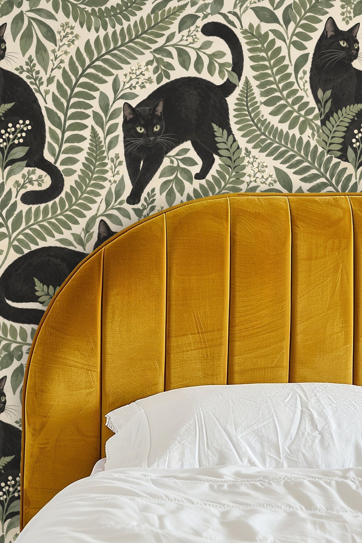 Midnight Fern Prowlers wallpaper shown in an interior setting