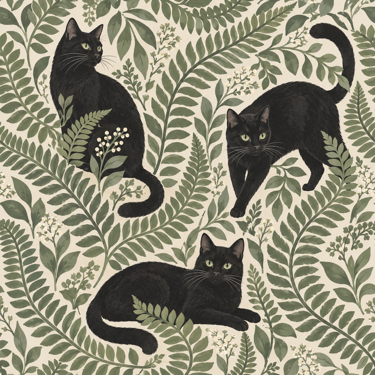 Midnight Fern Prowlers wallpaper shown in an interior setting