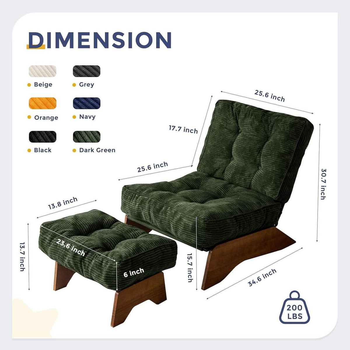 Green Adjustable Backrest Accent Chair with Ottoman by ShipItFurniture — view 2