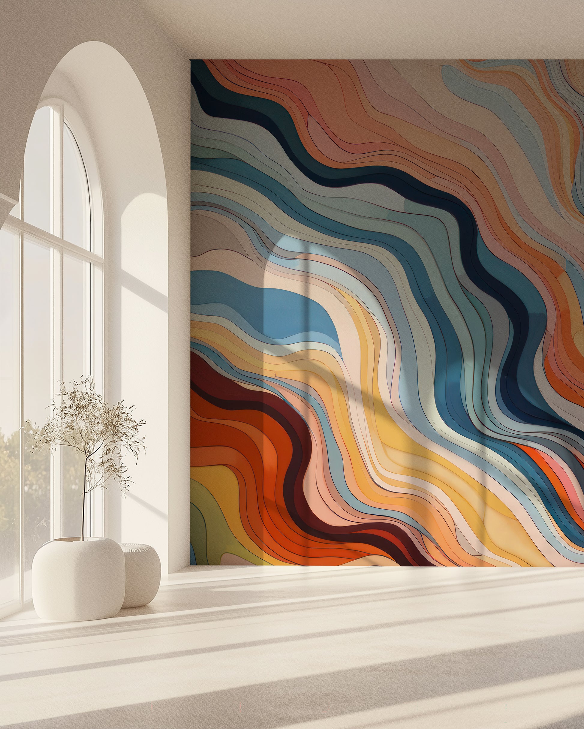 Serene Wave Symphony flowing abstract peel and stick wallpaper
