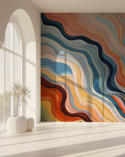 Serene Wave Symphony flowing abstract peel and stick wallpaper