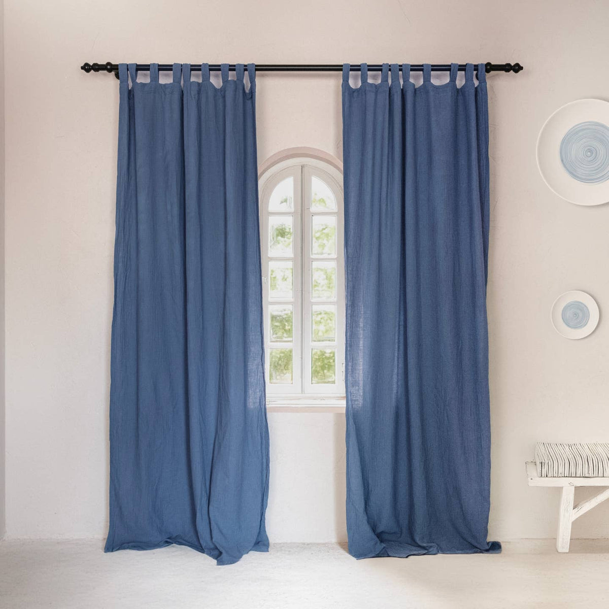 Boho Muslin Curtains 2-Layer Cotton Sheer Panel Farmhouse by VivaMaison — view 3