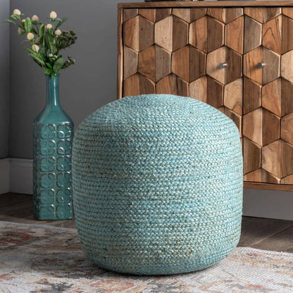 Bristol Braided Solid Jute Filled Ottoman Pouf