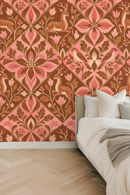 Prairie Blooms and Deer wallpaper shown in an interior setting