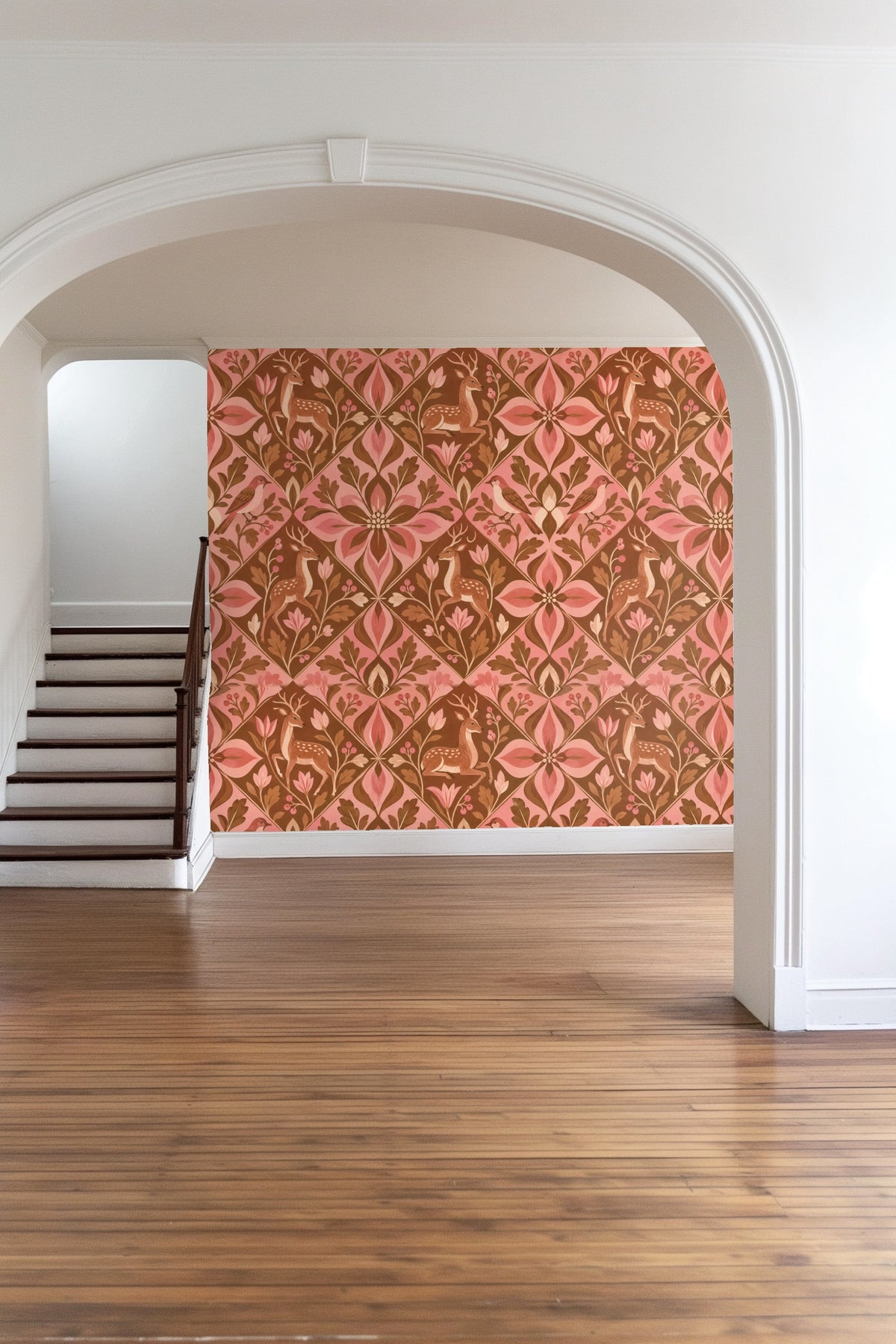 Prairie Blooms and Deer wallpaper shown in an interior setting