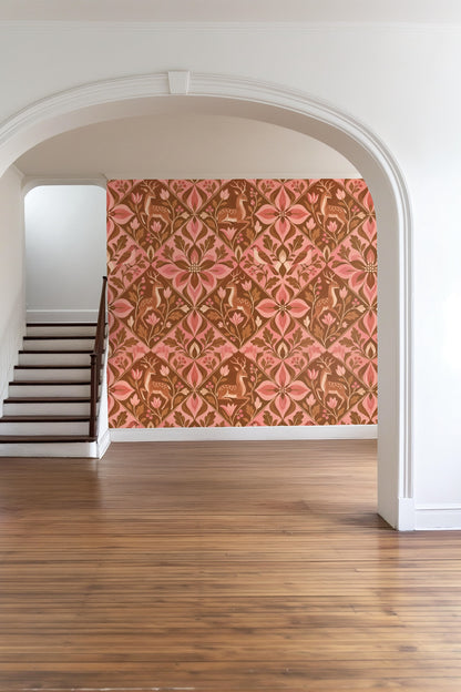 Prairie Blooms and Deer wallpaper shown in an interior setting