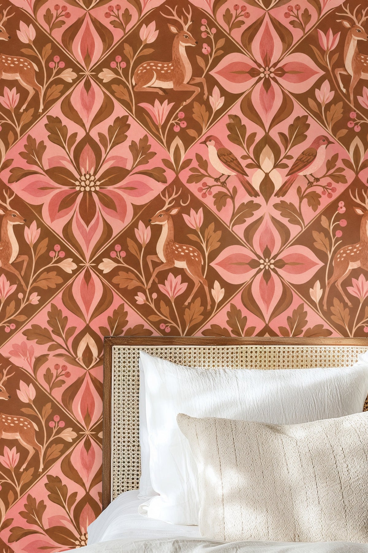 Prairie Blooms and Deer wallpaper shown in an interior setting
