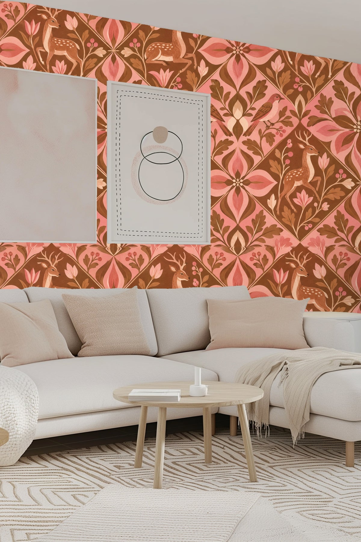 Prairie Blooms and Deer wallpaper shown in an interior setting