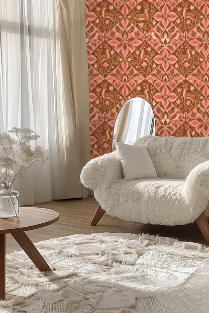 Prairie Blooms and Deer wallpaper shown in an interior setting