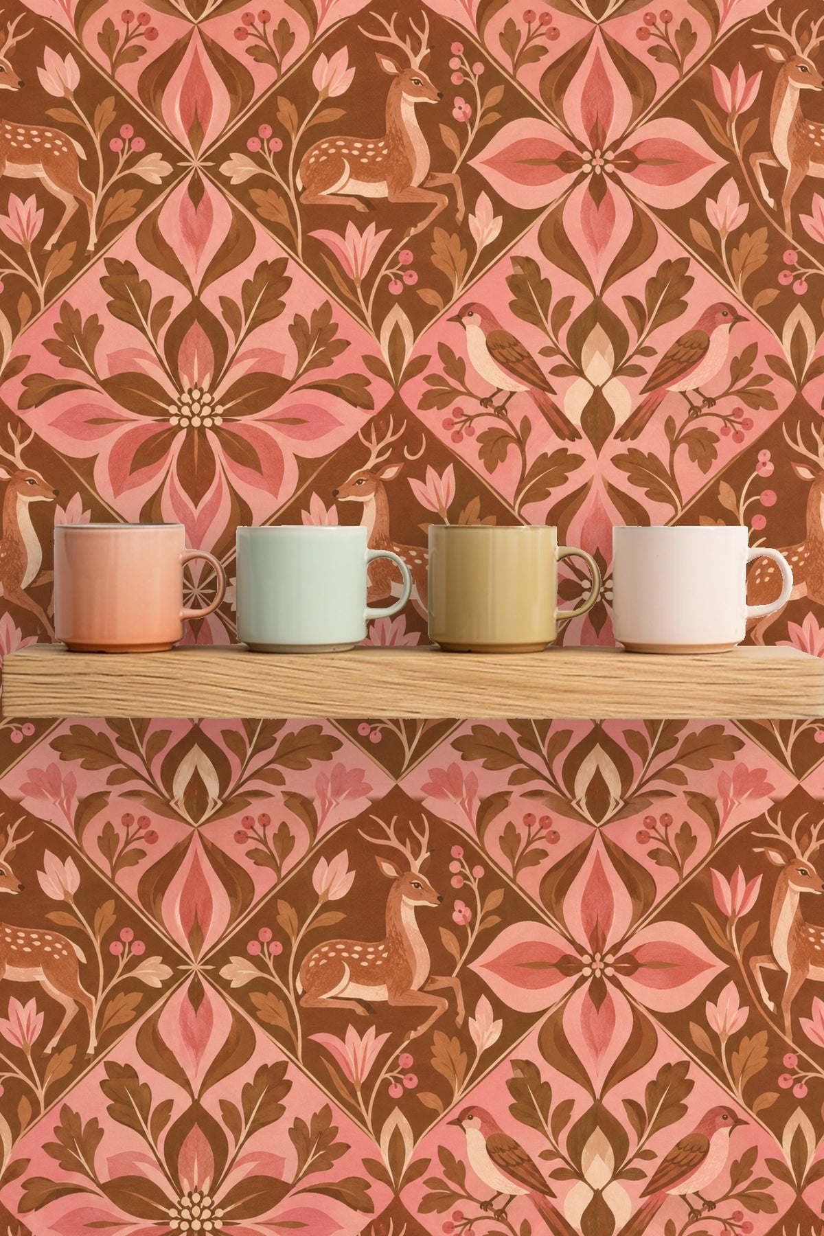Prairie Blooms and Deer wallpaper shown in an interior setting